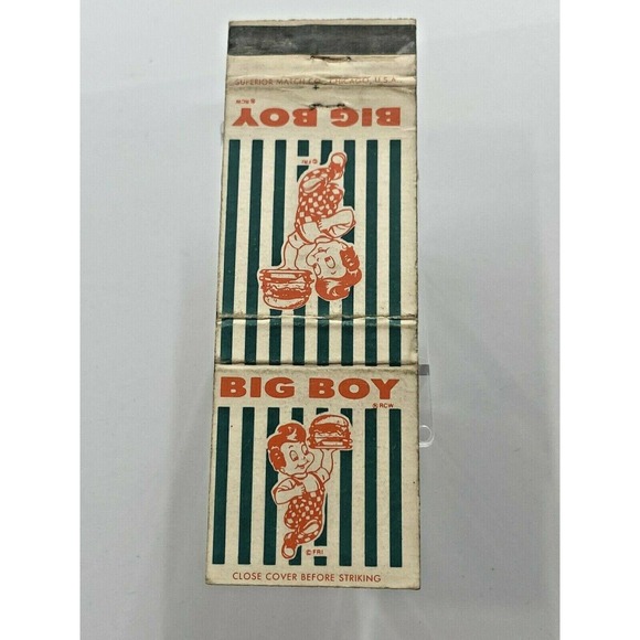 Rare Vintage Matchbook Cover K3 BIG BOY BURGER Chicago Illinois Stripes Design - Picture 2 of 6